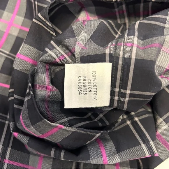 Bugatchi Men’s XXL Cotton Shape Fit Button Down Dress Shirt Black Pink Plaid EUC - Picture 7 of 10